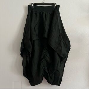 Lin Blanc 100% Linen Lagenlook Asymmetrical Boho Capri Pants Black Oversized Fit